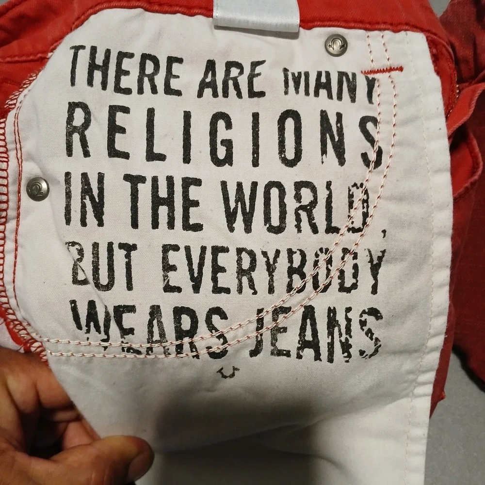 True Religion Red Vintage Rocco Mens Relaxed Skinny Jeans Size 30‎
